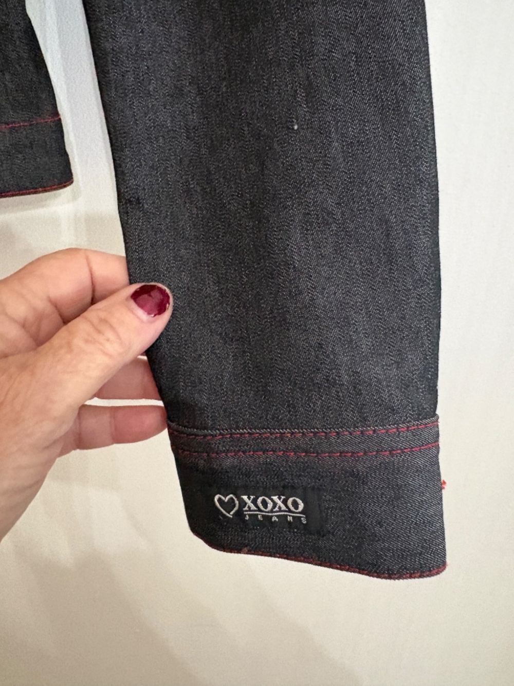 VINTAGE 1990s X0X0 JEANS Dark Blue with Red thread detail Denim Jacket - Size S - Picture 8 of 14